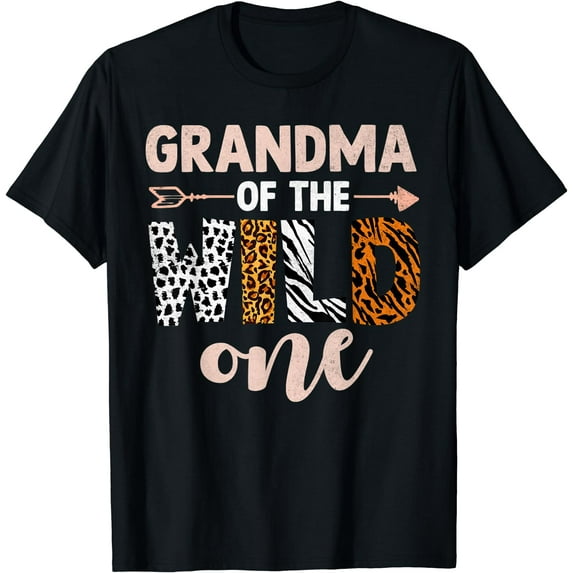 Leopard Grandma Of Wild One Jungle 1st Birthday Decorations T-Shirt Black Small