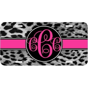 Leopard Gray Pink Personalized Monogrammed License Plate