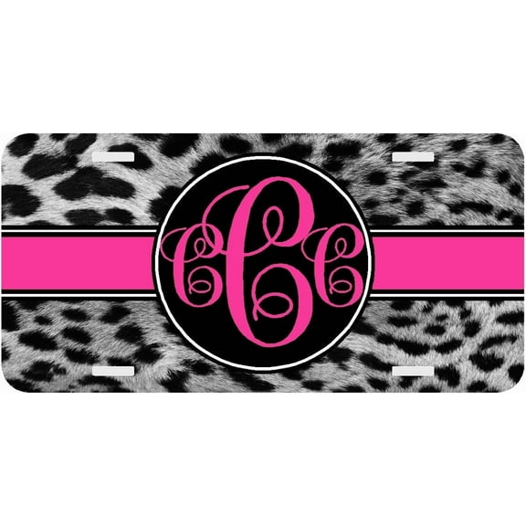 Leopard Gray Pink Personalized Monogrammed License Plate