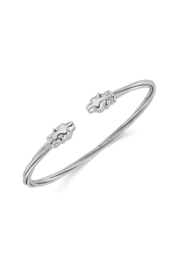 Gem & Harmony Leopard Head Cuff Bangle Bracelet in Sterling Silver for Women