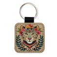 thumbnail image 1 of Leopard Head Floral Flowers Faux Leather Square Keychain, 1 of 7