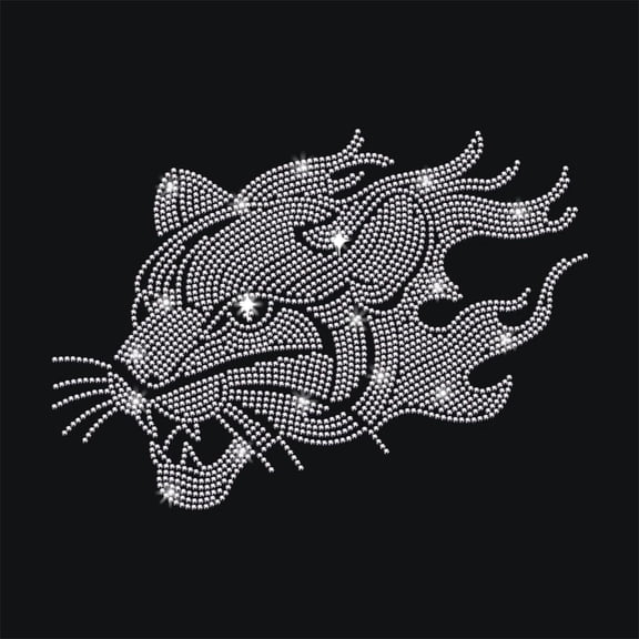 Leopard Head Iron on Rhinestones Transfer 11.7x8.3 Inch Flames Heat Transfer Decal Bling Decals Heat Transfer Patch Clothing Repair Applique