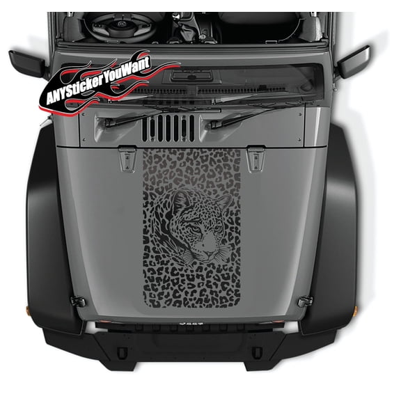 Leopard Head & Print Vinyl Decal Hood Sticker Compatible with and Fits Jeep Wrangler JK LJ TJ