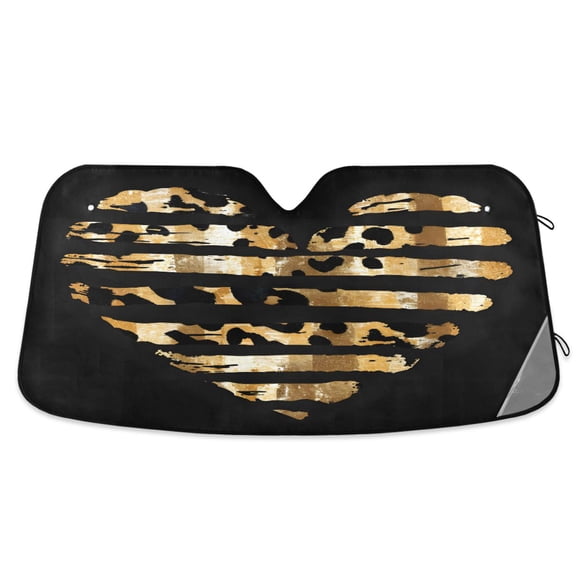 Leopard Heart Car Windshield Sun Shade Foldable Car Front Window Visor Heat and UV Protection 53x23.5