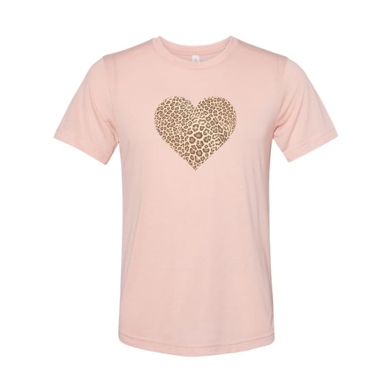 "Leopard Heart, Leopard Shirt, Sublimation, Soft Bella T, Gift For Her, Leopard Print, Heart Shirt, Mom Shirt, Leopard Print Heart, Trendy, Peach, MEDIUM"