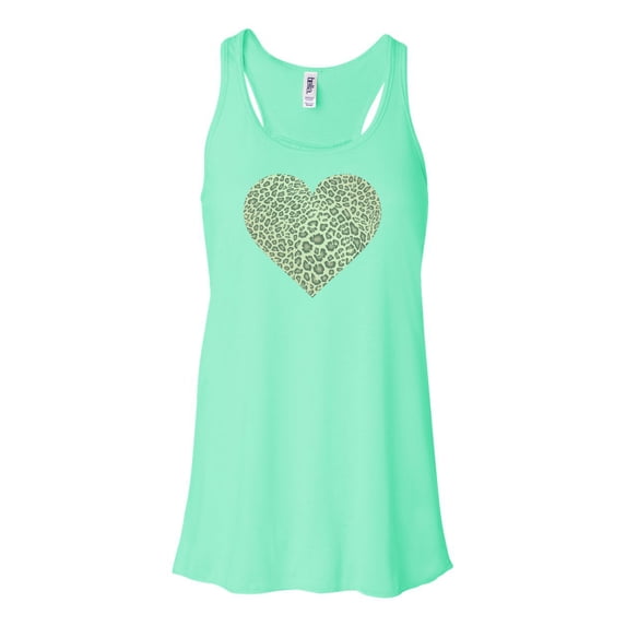 "Leopard Heart, Leopard Tank Top, Racerback Tank Top, Sublimation, Boho Racerback, Boho Tank, Workout Top, Soft Bella Tank, Gift For Her, Mint , EXTRA SMALL"