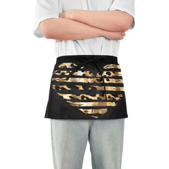 Leopard Heart Server Apron with 3 Pockets Waterproof Waitress Waist Short Apron for Man Woman 12 Inches