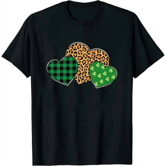 Leopard Heart Shirt, Girls Valentines Day Shirts, Women Valentines Day Gift, Hearts Love Leopard Red Plaid T-Shirt, Love Heart Women Girls T-Shirt Black 3X-Large