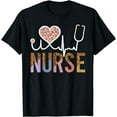 thumbnail image 1 of Leopard Heart Stethoscope Nurse Appreciation Cute Nurse Women T-Shirt Black X-Large, 1 of 4