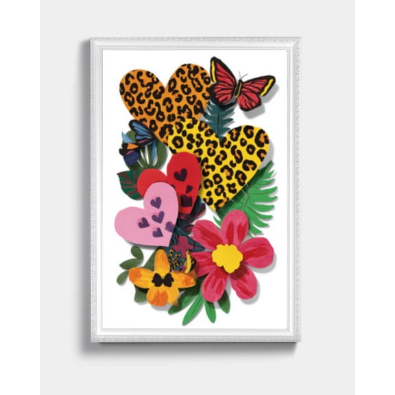 Leopard Hearts Butterfly Flower Wall Art Print, Unframed Paper Poster 8x10in