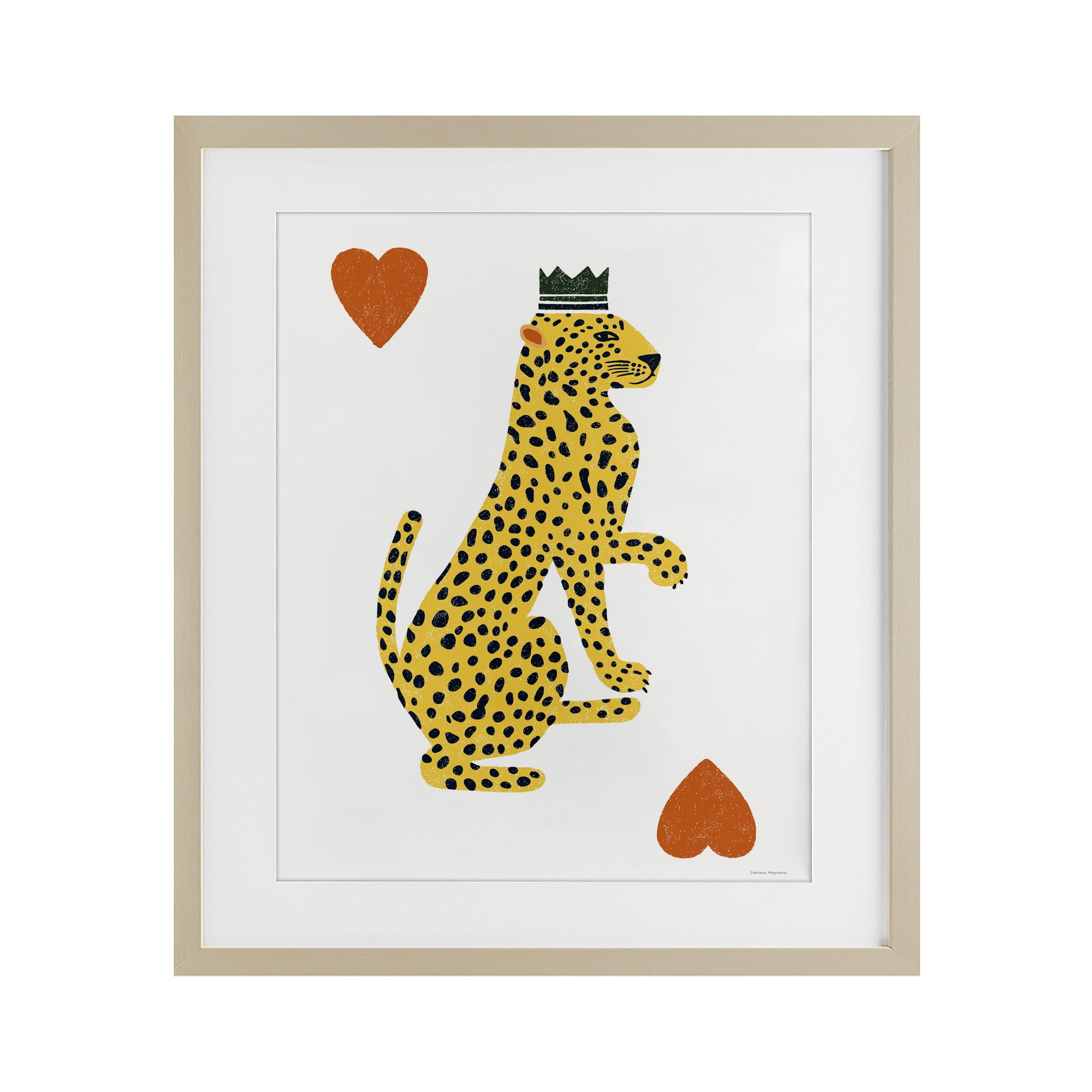 Leopard & Hearts Card Birch Framed Print Under Glass, design by Svetlana Aleynikova