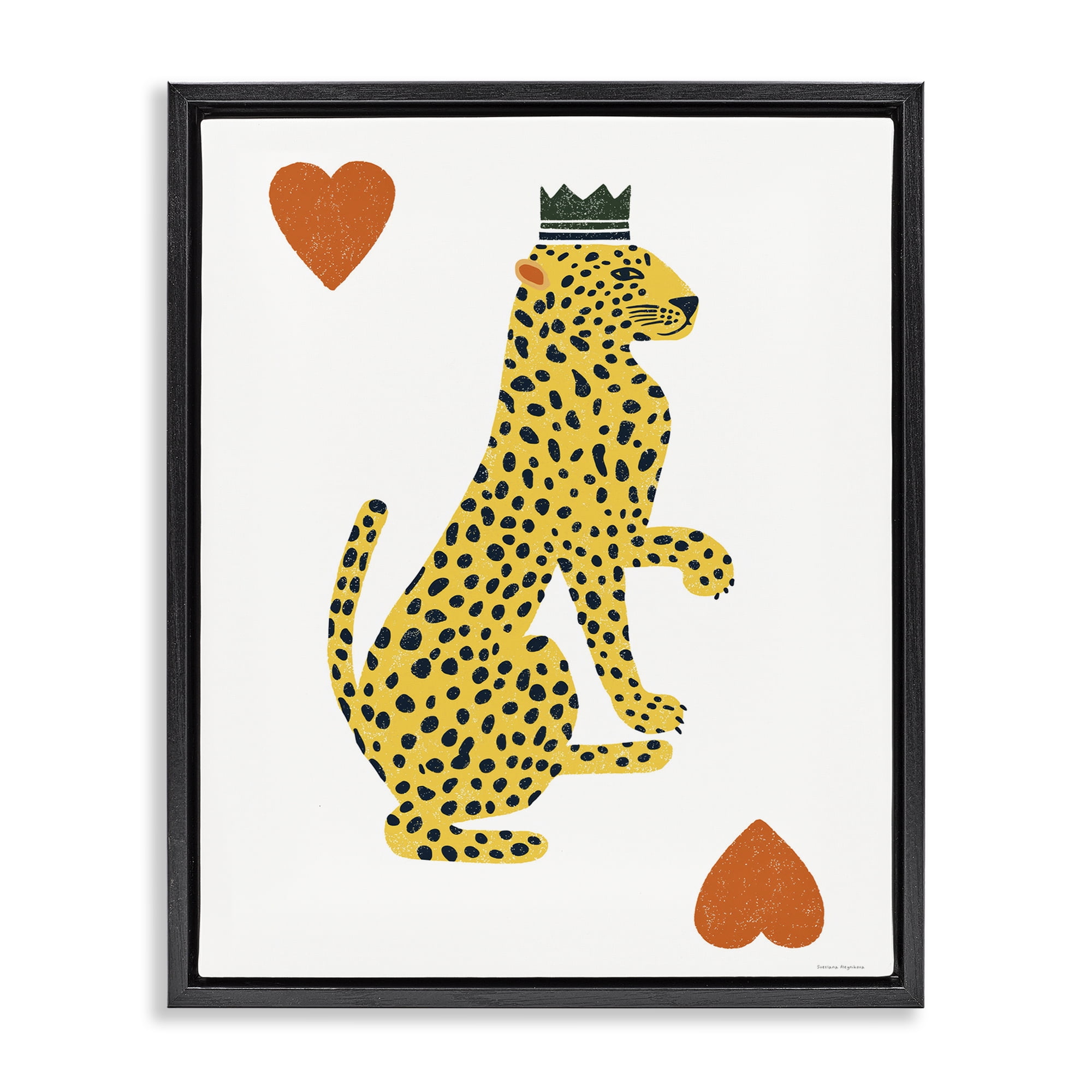 Leopard & Hearts Card Black Framed Floater Canvas Wall Art, design by Svetlana Aleynikova