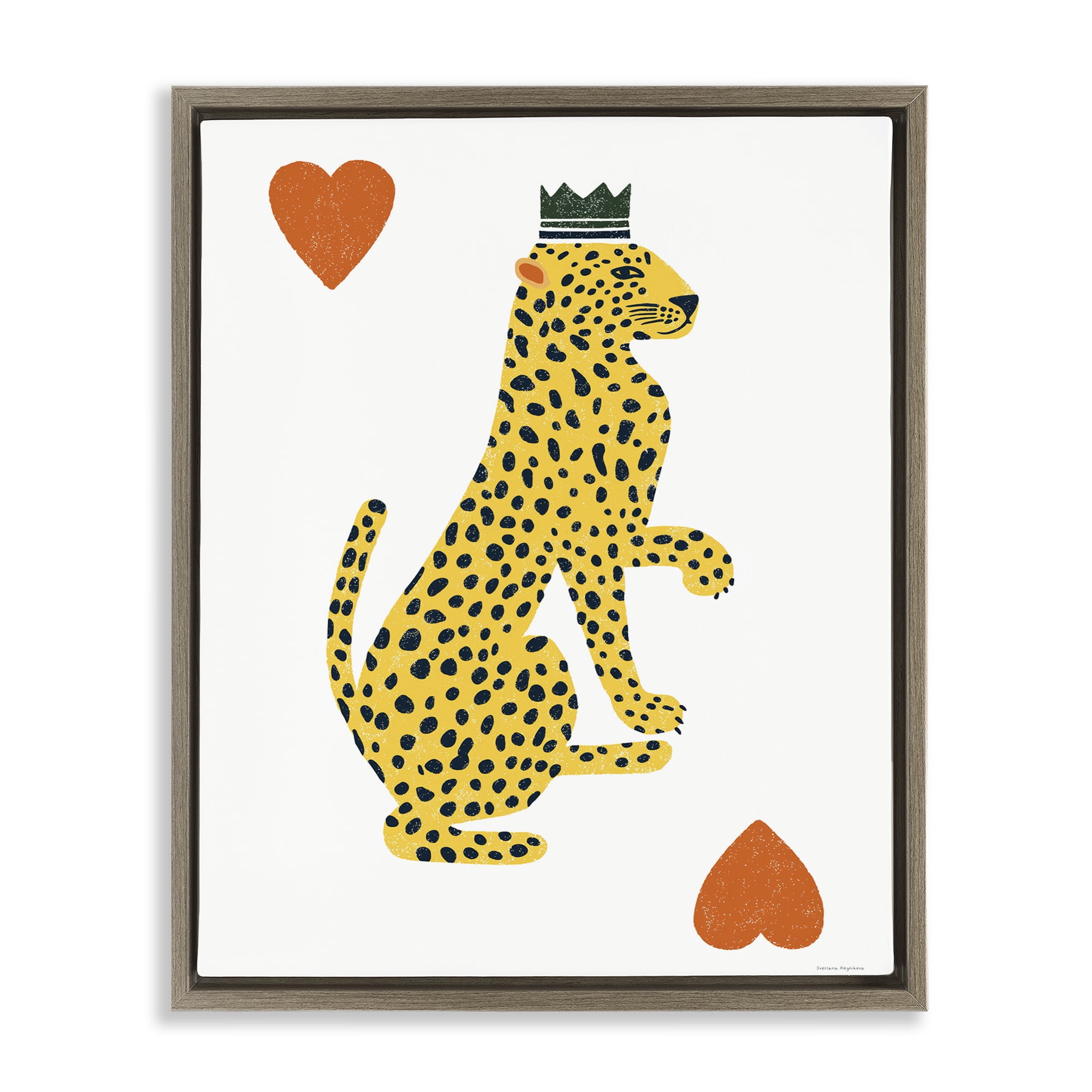 Leopard & Hearts Card Brown Framed Floater Canvas Wall Art, design by Svetlana Aleynikova