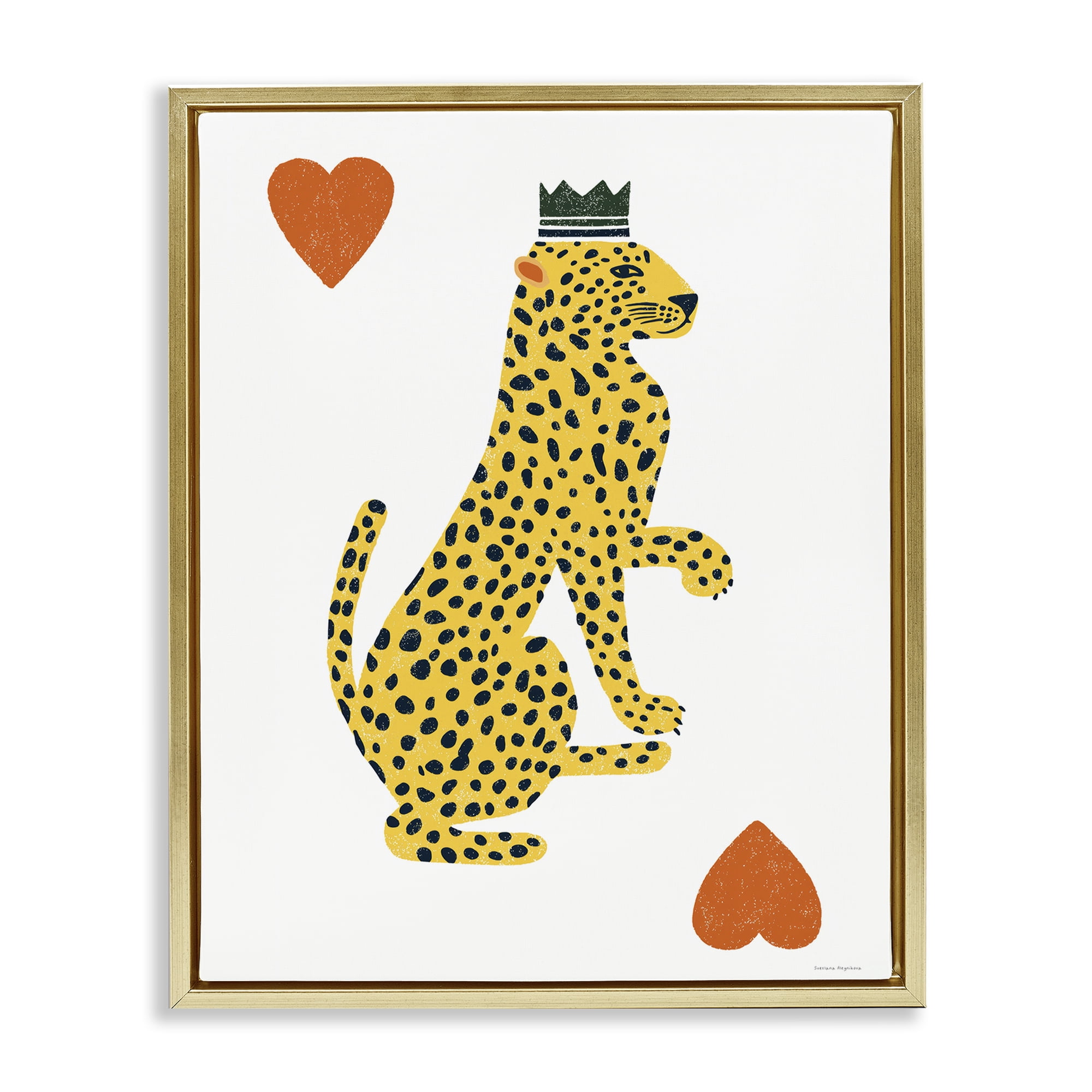 Leopard & Hearts Card Gold Framed Floater Canvas Wall Art, design by Svetlana Aleynikova