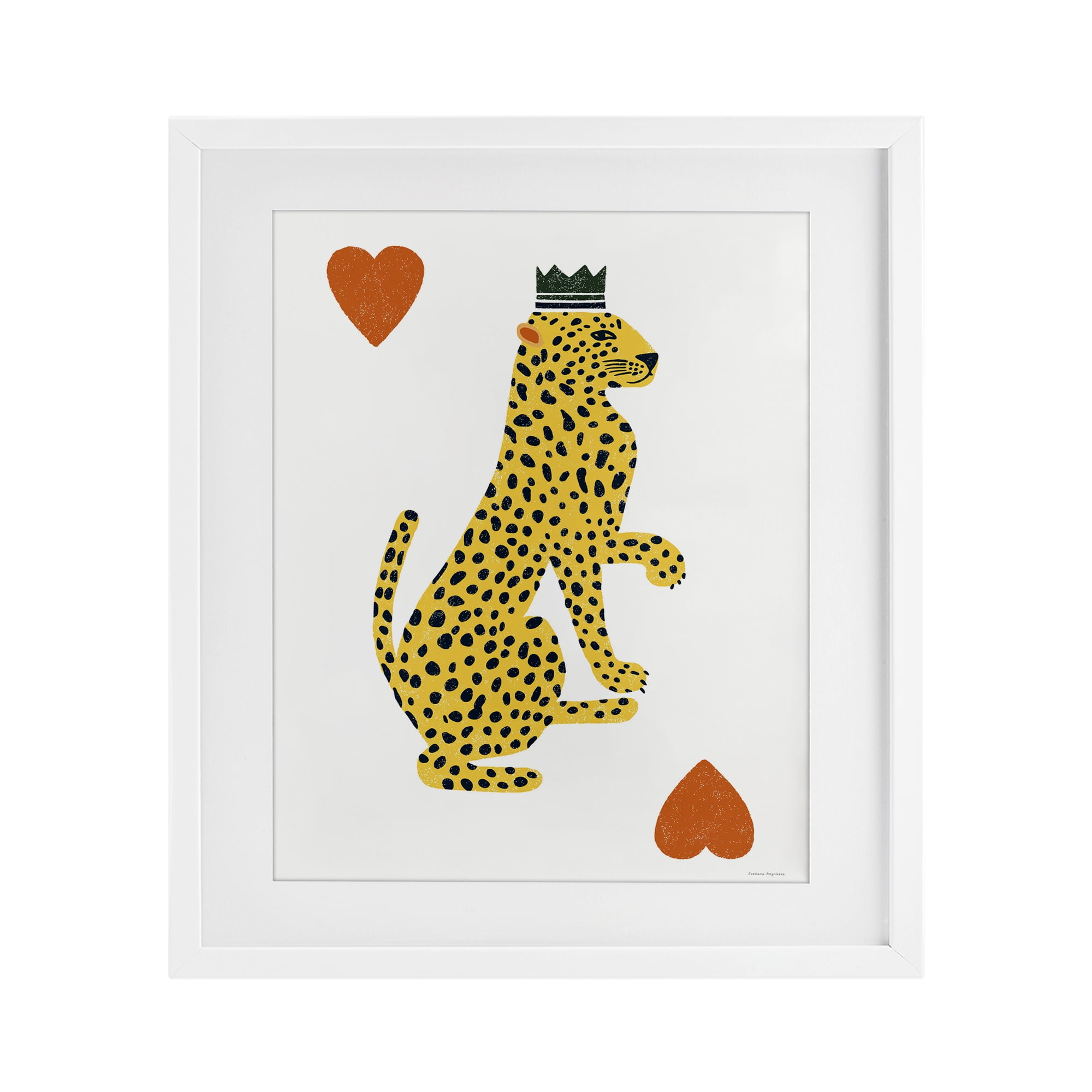 Leopard & Hearts Card White Framed Print Under Glass, design by Svetlana Aleynikova