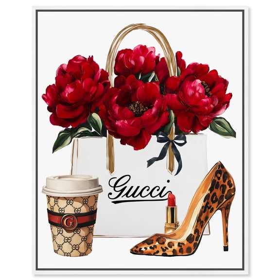 Leopard Heel Red Bloom Canvas Fashion Wall Art by Art Remedy, White Frame, 20" x 24"