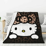 Leopard Hello Kitty Blanket,Flannel Blanket Throw for Kids,Soft Warm Cozy Plush Blanket for Couch Bed Sofa,40"x30"