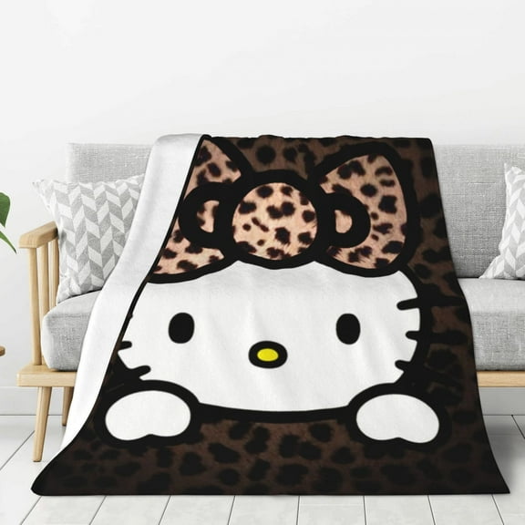 Leopard Hello Kitty Blanket,Flannel Blanket Throw for Kids,Soft Warm Cozy Plush Blanket for Couch Bed Sofa,40"x30"