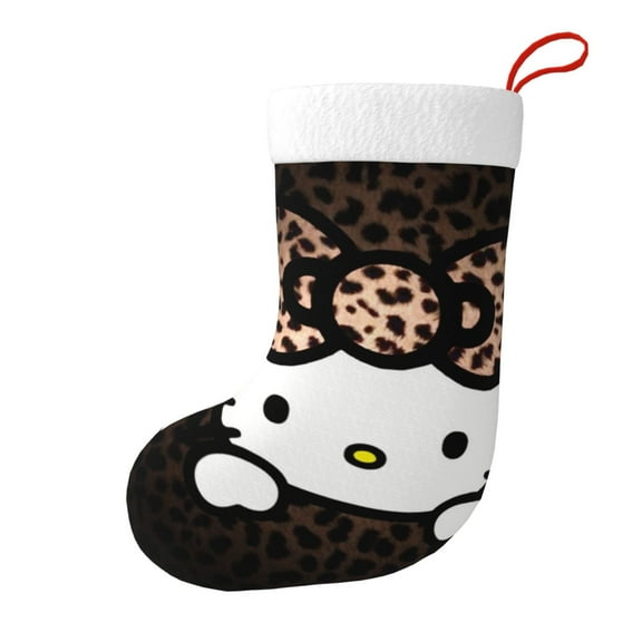 Leopard Hello Kitty Christmas Stocking,Santa Stocking,18 Inch Large Stocking,Christmas Decorations Decor Ornaments Holiday Home Indoors