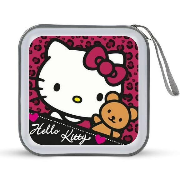 Leopard Hello Kitty584 40 Capacity CD Cases, Large DVD/VCD Storage Box, Portable Zipper Bag with Handle, for Car, Home, Office, Games Disc, Audio Music