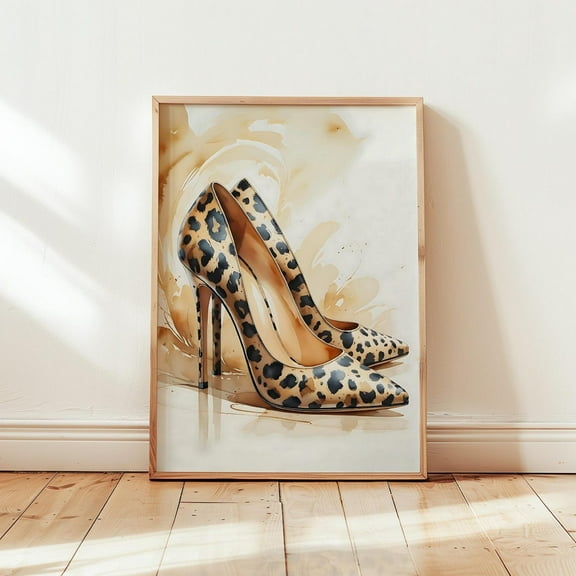 Leopard High Heels Chic Fashion Wall Art, Unframed Paper Print Size 8x12