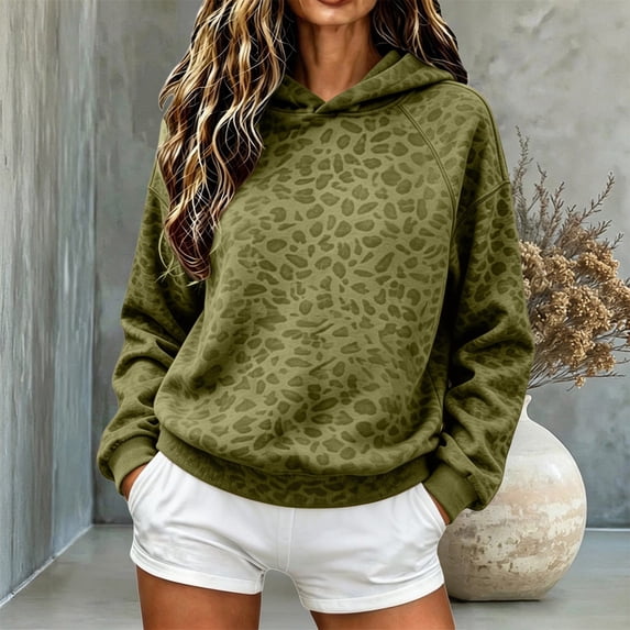 Leopard Hoodie for Women Oversized Y2k Print Hoodies Pullover Casual Trendy Hooded Fall Sweatshirts with Pockets(Army Green,XXL)