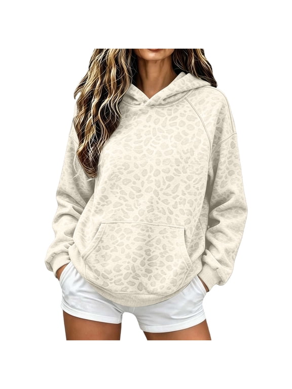 Leopard Hoodie for Women Oversized Y2k Print Hoodies Pullover Trendy Hooded Fall Sweatshirts with Pockets