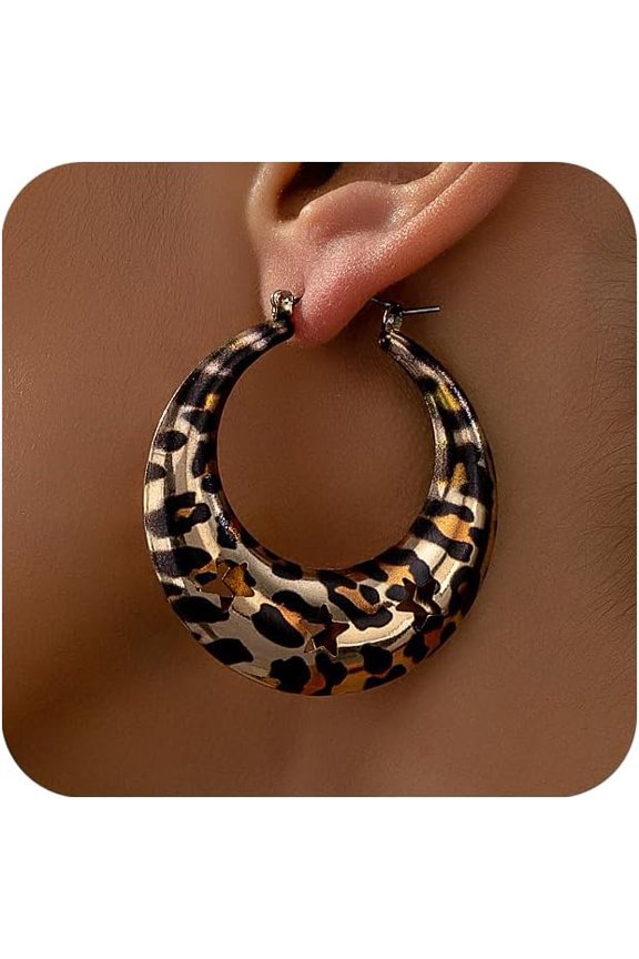 Leopard Hoop Earrings for Women Fashion Red Green Leopard Earring 80s 90s Jewelry, Style K1480