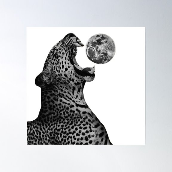 Leopard Howling At The Moon – Bold Monochrome Art Poster Wall Art, Modern Wall Decor For Living Room Bedroom, 17x17 UNFRAMED