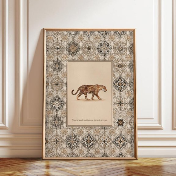 Leopard Illustration Spotted Big Cat Wall Art Elegant Pattern, Unframed Paper Poster 24x36in