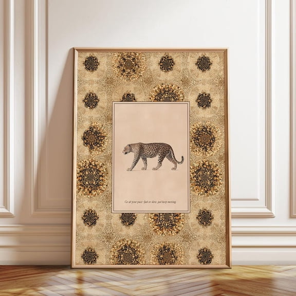 Leopard Illustration Walking Big Cat Wall Art Ornate Pattern, Unframed Paper Poster 11x14in