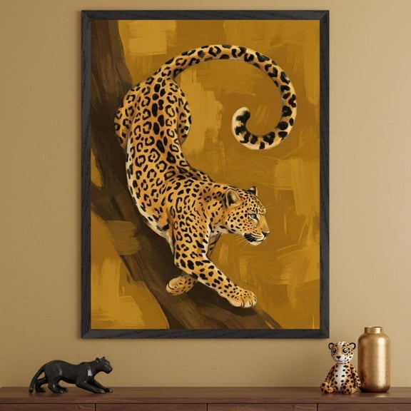 Leopard Illustration Wall Art Wild Cat Home Decor Gold Animal Print Unframed Paper Print