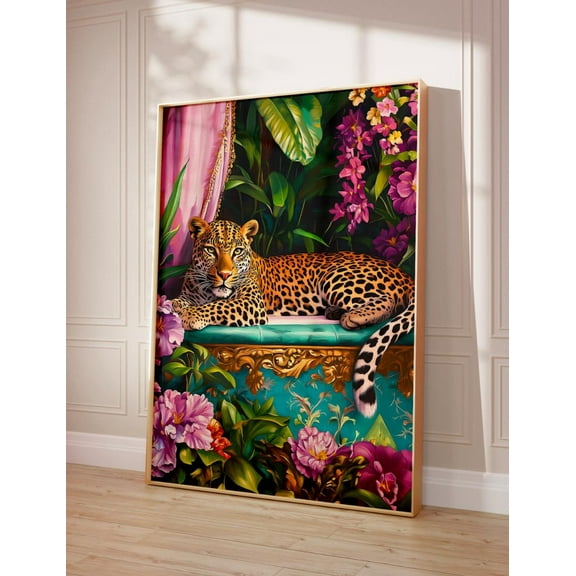 Leopard In Bathtub Art Print, Vivid Maximalist, Colorful Kitsch Bathroom Decor, Trendy Dopamine Wall Art, Aesthetic #1692, Unframed Poster Size 12x18