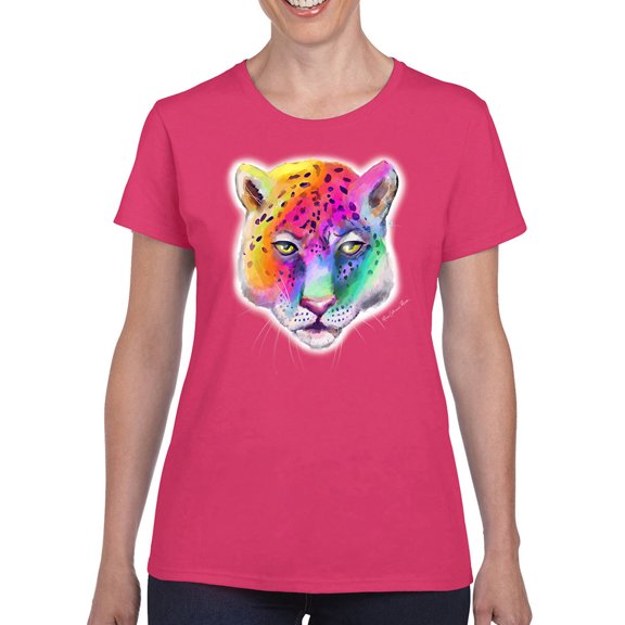 Leopard In Rainbow T-Shirt Women -Rose Khan Designs, Female Large