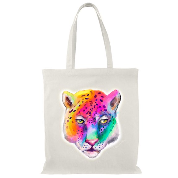 Leopard In Rainbow Tote Bag - Rose Khan Designs, One Size Cotton Canvas Tote Bag