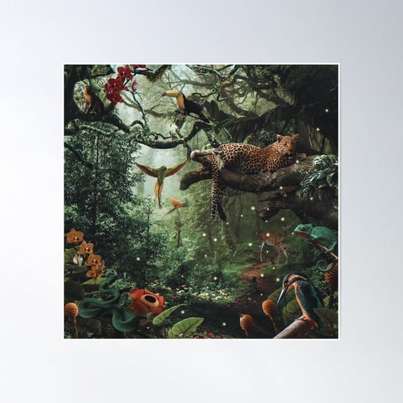 Leopard In The Rain Forest Poster Wall Art, Modern Wall Decor, 16x24 UNFRAMED