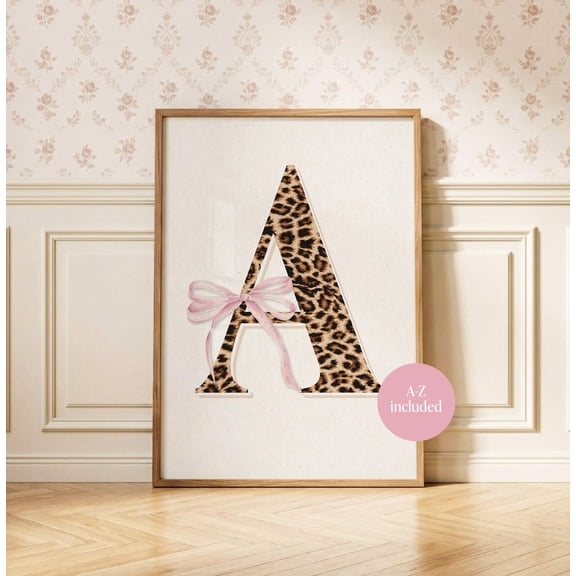 Leopard Initial Bow Alphabet Nursery Bedroom Decor Wall Art