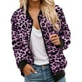 thumbnail image 1 of Leopard Jacket Womens Leopard Hoodies Plus Size Coat Animal Jacket Stand Collar Full Zip Front Cheetah Print Jacket Purple S, 1 of 4