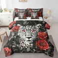 thumbnail image 1 of Leopard 7 Pieces Bedding Set Cheetach Sheet Set Red Rose Flower Comforter Full Size For Woman Adults Bed Decorative Tribal Wildlife Animals Bed Set, 1 of 5
