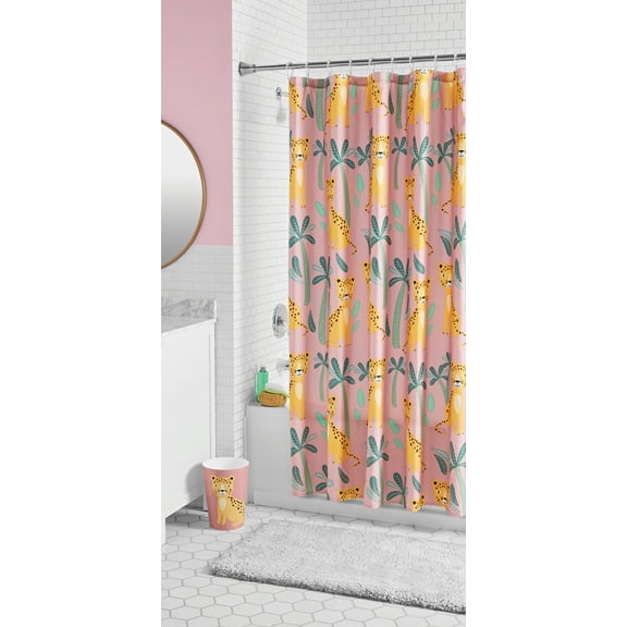 Leopard Kids Shower Curtain Set, 72 x 70, Microfiber, Pink, Your Zone