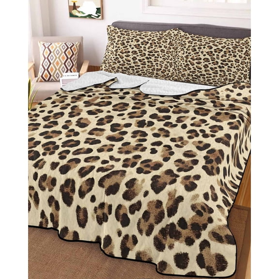 Leopard King Size Down Alternative Comforter, Lightweight Comforter Quilt Bedding Set with Pillow Shams Rustic Brown Animals Art Modern All Seasons Bed Comforter Duvet Insert 96"x106"