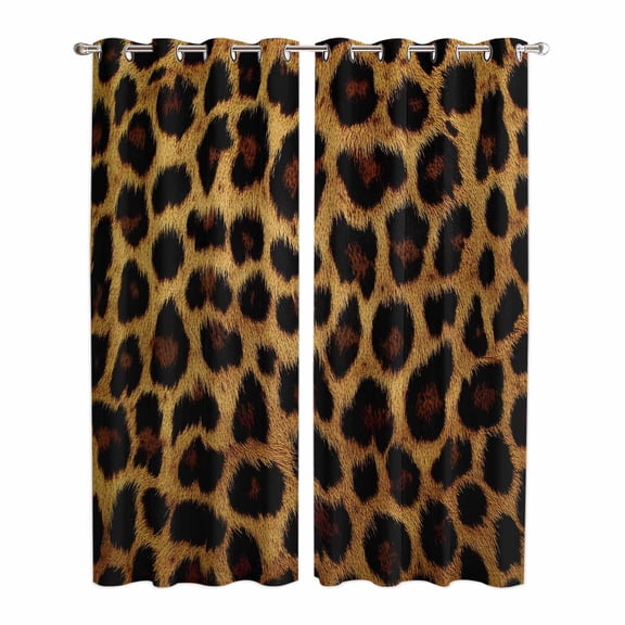 Leopard Kitchen Curtains 84 Inch Length, Brown Vintage Leopard Print Grommet Top Bedroom Living Room Curtains, Light Filtering Cafe Curtain Drapes 2 Panels Set 84''x84''