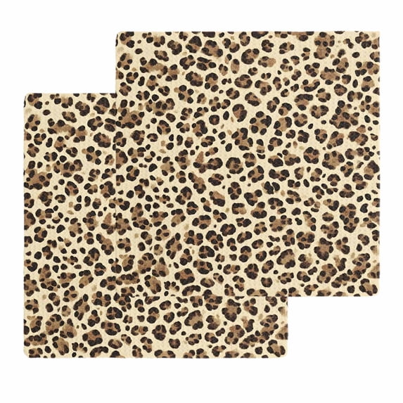 Leopard Kitchen Dish Towels for Drying Dishes Set of 2, Rustic Brown Animals Art Modern Waffle Weave Microfiber Hand Tea Bathroom Towels Quick Dry & Absorbent Towel 12x12