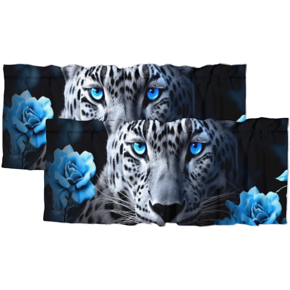 Leopard Kitchen Valance Blue Rose Flowers Cheetah African Wildlife Animals Curtain Valances for Cafe Living Room Bath Room 1 Panel 54x18inch(2Pcs)