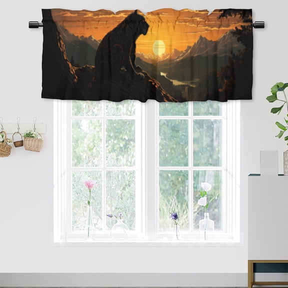 Leopard Kitchen Valance Curtain Rod Pocket Jungle Wild Animal Silhouette Jungle Sunset Window Treatment for Living Room Bedroom Bathroom 54 by 18 in, 1 Panel