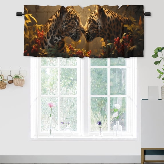 Leopard Kitchen Window Curtain Valance African Wildlife Animal Jungle Natural Scenery Window Valance for Bedroom Bathroom Living Room Dining Room Valances Set 54 by 18 in, 1 Panel