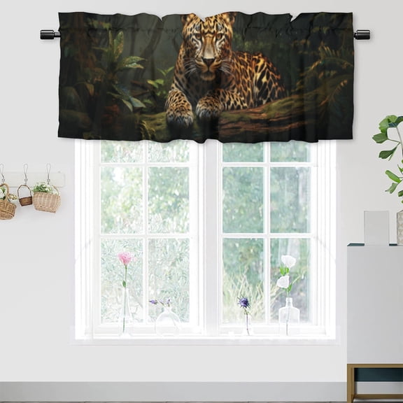 Leopard Kitchen Window Curtain Valance African Wildlife Safari Tropical Cheetah Leopard Jungle Animal Window Treatment Valance Curtains for Bathroom 54 by 18 in, 1 Panel