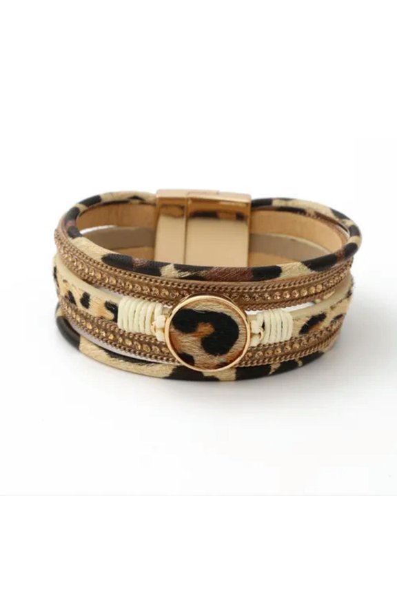 Leopard Leather Rope Stackable Magnetic Bracelets for Women Custom New Jewelry