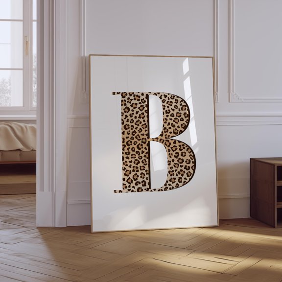 Leopard Letter B Girly Poster, Unframed Paper Poster 8x10in