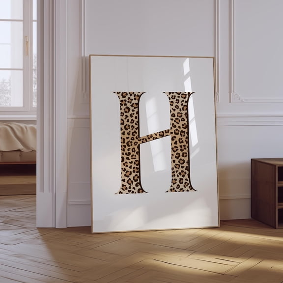 Leopard Letter H Girly Maximalist Poster, Unframed Size 8x12